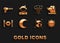 Set Moon and stars, Dog in astronaut helmet, Sun, Earth globe, Cosmic ship, Black hole, Ray gun and Astronaut icon