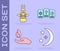 Set Moon and stars, Magician hat and rabbit, Hand holding a fire and Three tarot cards icon. Vector
