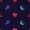 Set Moon and stars, Search location, FTP cancel operation and Folder tree on seamless pattern. Vector
