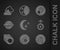 Set Moon and stars, Venus symbol, Windy weather, Symbol Uranus, Comet, Planet Saturn, and Cloudy icon. Vector