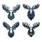 Set of moose buck elk head face vector illustration, zoology illustration, wild animal moose design template isolated on white