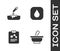 Set Mortar and pestle, Petri dish with pipette, Chemistry report and Water drop icon. Vector