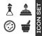 Set Mortar and pestle, Test tube and flask chemical, Bacteria and Alcohol or spirit burner icon. Vector