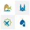 Set of Mosque with Plane logo design vector illustration, Creative Islamic logo design concept template, symbols icons