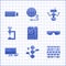 Set Motherboard, DNA symbol, Binary code, Smart glasses, Tv, Microscope, Robot and Keyboard and mouse icon. Vector