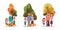 Set of mothers fathers kids trees and shrubs vector design