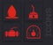 Set Motor gas gauge, Oil drop, Canister for motor machine oil and Industry metallic pipes and valve icon. Vector