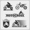 Set of motor sport silhouettes, labels and emblems. Motocross riders.