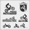 Set of motorsport silhouettes, labels and emblems. Motocross riders, moto trial.