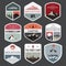 Set of mountain adventure and expedition badges.