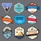 Set of mountain adventure and expedition badges.