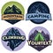 Set of Mountain Camping Logos, Templates, Vector Design Elements, Outdoor Adventure and Forest Expeditions Vintage Emblems