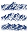 Set of mountain range silhouettes