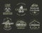 Set of mountain and scouting badges. Climbing labels, mountains expedition emblems, vintage hiking silhouettes logos and