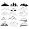 Set of mountains. Collection of stylized mountain landscapes. Black and white illustration of mountains. Linear art
