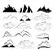 Set of mountains. Collection of stylized mountain landscapes. Black and white illustration of mountains. Linear art