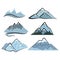 Set of mountains. Collection of stylized mountain landscapes. Color illustration of mountains. Logo.