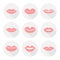 Set of mouth smile red woman lips in flat