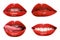 Set of mouths with beautiful make-up on white. Glossy red lipstick