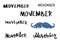 Set of Movember hand lettering phrases with mustache. Vector illustration.