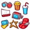 Set of movie elements and cinema objects in cartoon style