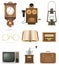 set of much objects retro old vintage icons stock vector illustration