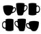 Set of mugs black silhouettes symbols and signs for design logo cup illustration on white background