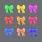 Set of multi-colored festive bows on a gray background.