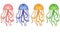 Set of multi-colored jellyfish - vector full-color pictures. Jellyfish - orange, lilac, green and pink - marine animals.