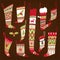 Set of multi-colored knitted patterned Christmas socks of different shapes