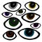 Set of multi-colored magic evil eyes on an isolated white background. Talismans