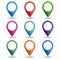 Set of multi-colored map pointers. GPS location symbol.