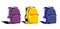 Set of multi-colored school backpacks on a white background