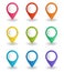 Set of multi-colored volume map pointers. Vector illustration with GPS location symbol