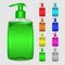 Set of multicolored bottles of liquid soap
