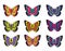 Set of multicolored butterflies on a white background, a collection of butterflies. Vector illustration.