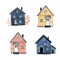 Set of multicolored cute wooden houses