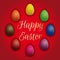 Set multicolored Easter eggs on a red background