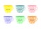 Set of the multicolored funny mugs on a white background