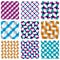 Set of multicolored grate seamless patterns with parallel ribbon