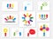 Set of multicolored icons of figure of man and abstract dialog window. Teamwork logo. Community logo. Friendly command