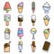 Set of multicolored icons of melted ice cream. Cartoon minimalistic performance. Isolated vector on a white background.