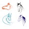 Set of multicolored linear horse heads logos
