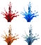 Set of multicolored liquid splashes, wine, blood, water, juice, paint, tea or coffee, cognac splashes, 3d rendering