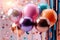 Set of multicolored metallic glossy balloons with strings. For birthdays, parties, weddings or promotion banners or