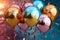 Set of multicolored metallic glossy balloons with strings. For birthdays, parties, weddings or promotion banners or