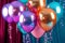 Set of multicolored metallic glossy balloons with strings. For birthdays, parties, weddings or promotion banners or