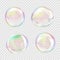 Set of multicolored transparent soap bubbles