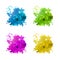 Set of multicolored watercolor stains, splashes, blue, green, pink and yellow. Decor elements, textures