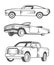 Set of Muscle car, Vintage car and Pickup Truck